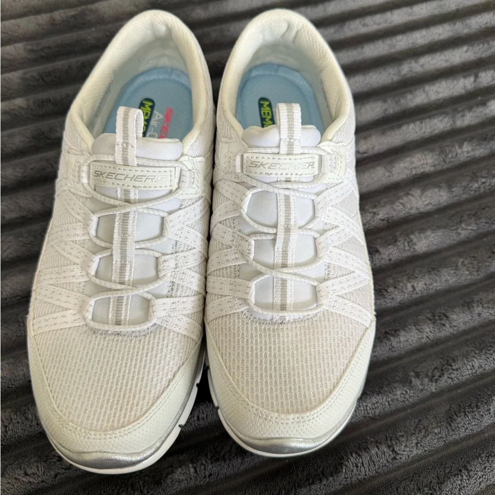 Skechers Air-Cooled Memory Foam Women's White Slip-On Walking Sneakers - Picture 4 of 11